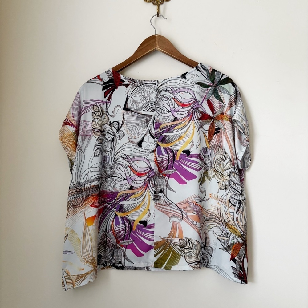 Bryn Walker Botanical Print Dolman Sleeve Top XS Art To Wear - Picture 3 of 7